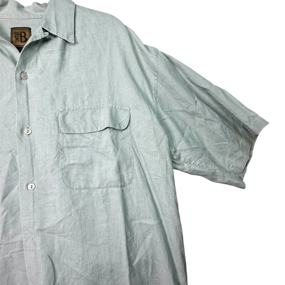 Bruno Mens 100%‎ Linen Short Sleeve Button Down Shirt Sage Green Relaxed Medium